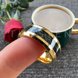 High Quality Beveled Polished Finish 8MM Black Meteorite Rings Men and Women Tungsten Gold Comfort Fit Wedding Band
