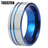 Beautiful 2 Grooves Finish Great Workmanship 8MM Men Women Flat Comfort Fit Wedding Band Tungsten Finger Rings