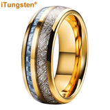 Blue Carbon Fiber And Meteorite Inlay 8mm Men Women Wedding Band Tungsten Carbide Comfort Fit Ring