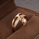Exquisite Classic Lock Pendant Double Layer Rolled 14K Rose Gold AAA Zircon Diamonds Fashion Jewelry Rings