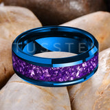 Awesome Purple Crystal Stone Inlaid  6/8MM Men's and Women's Comfortable Fit Wedding Tungsten Carbide Bands