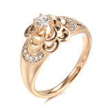 Luxury Smooth Petal Design Shiny 14K Filled Rose Gold AAA Zircon Diamonds Vintage Wedding Jewelry Flower Rings