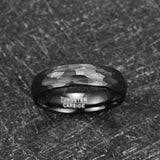 Gorgeous 6mm Multi-Faceted Hammered Brushed Finish Comfort Fit Black Tungsten Wedding Band for Men and Women