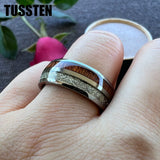 Outstanding Wood Meteorite Inlay 8MM Popular Men Women Tungsten Carbide Comfort Fit Wedding Bands Rings