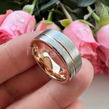 Offset Groove Brush Finish Excellent Quality 8mm Black Tungsten Comfort Fit Wedding Band for Men and Women