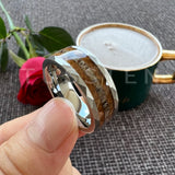 Super 8MM Whisky Wood Pilose Antler Ring Hammered Tungsten Pipe Cut Finish Comfort Fit Wedding Band For Men Women