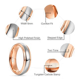 New Arrival Domed Polished Step Rose Gold Color 4mm 6mm 8mm  Comfort Fit Tungsten Carbide Ring - Wedding Band