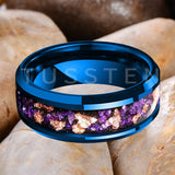 Amethyst Gold Stone in the Middle Groove 6/8MM Men's and Women's Comfort Fit Engagement Wedding Rings and Bands