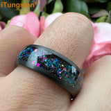 Beautiful Galaxy Series Opal Domed Brushed 8mm Black Tungsten Comfort Fit Wedding BandS For Men and Women