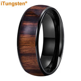 Dark Wood Inlay Domed Polished 8mm 6mm 4mm Men Women Tungsten  Comfort Fit Wedding Band Fashion Jewelry Ring