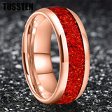 Amazing 6/8MM Tungsten Carbide Rings with Dome Polishing Center Red Opal Stone Inlay Comfortable Fit Wedding Bands