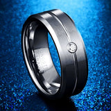 Men's 8mm Matte Finish Polished Beveled Edge AAA Cubic Zirconia Grooved Tungsten Carbide Rings, Wedding Band Rings