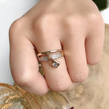 Exquisite Classic Lock Pendant Double Layer Rolled 14K Rose Gold AAA Zircon Diamonds Fashion Jewelry Rings