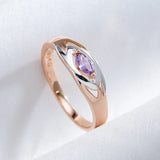 Double Geometric Rolled 14K Rose Gold Plated Silver Single AAA Purple Zircon Crystal Trendy Rings Statement Jewelry