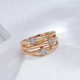 New Unique Fashion Rolled 14K Rose Gold AAA+ Zircon Diamonds Wide Big Rings - Modern Wedding Party Daily Jewelry