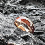 Amazing 8mm Deep Rosewood Wood Inlay Black Tungsten Domed Fashion Engagement Wedding Ring for Men and Women