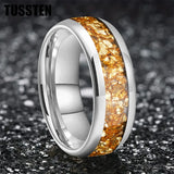Outstanding Inlaid Gold colored crystal stone 4/6/8MM Men's and Women's Comfortable Fit Wedding Tungsten Ring
