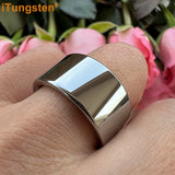 Shiny Tungsten Pipe Cut Polished 12mm 10mm Large Men Comfort Fit Wedding Band Fashion Jewelry