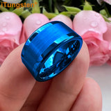 Center Brushed Polished Finish 10mm 12mm Mens Tungsten Flat Big Finger Rings, Comfort Fit Engagement Wedding Bands