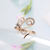 Unique Butterfly Open Ring For Women, 14K Filled Rose Gold With AAA+ Zircon Diamonds Holiday Party Fashion Jewelry