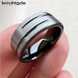 Amazing Flat Brushed Finish 8mm 2 GrooveTungsten Carbide Wedding Engagement Comfort Fit Ring/Band For Men Women