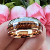 Koa Wood Meteorite Inlay  8mm Fashion Jewelry Tungsten Rings for Men Women Comfort Fit Engagement Wedding Band