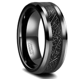 Fantastic High Polished Beveled Edges Black Silk Inlay Mens 8mm Tungsten Rings Wedding Band Engagement Rings Jewelry