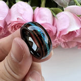 Domed Polished Shiny Green Crushed Opal Wood Inlay Black Tungsten Comfort Fit Wedding Band, Engagement Promise Ring