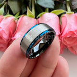 Splendid Black Blue Stepped Brushed Finish 8mm Tungsten Wedding  Comfort Fit Band For Men And Women