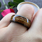 Whisky Barrel Oak Wood Guitar String Inlay 8mm Men, Women Tungsten Carbide Rings - Bridegroom Trendy Wedding Bands