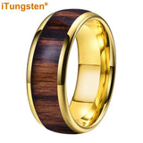 Dark Wood Inlay Domed Polished 8mm 6mm 4mm Men Women Tungsten  Comfort Fit Wedding Band Fashion Jewelry Ring