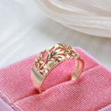 Exquisite Hollow Embossed Flowers 14K Rolled Rose Gold Rings for Women - Fashion Geometric Charm Party Jewelry