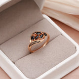 Luxury Design Water Drop 14K Rolled Rose Gold Women's Ring With Black AAA Zircon Crystals Elegant Party Jewelry