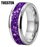 Awesome Purple Crystal Stone Inlaid  6/8MM Men's and Women's Comfortable Fit Wedding Tungsten Carbide Bands