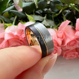 Terrific Offset Groove Brushed Finish 6mm 8mm Mens Womens Tungsten Carbide Ring Comfort Fit Wedding Bands