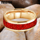 Amazing 6/8MM Tungsten Carbide Rings with Dome Polishing Center Red Opal Stone Inlay Comfortable Fit Wedding Bands