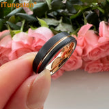Terrific Offset Groove Brushed Finish 6mm 8mm Mens Womens Tungsten Carbide Ring Comfort Fit Wedding Bands