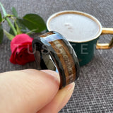 Super 8MM Whisky Wood Pilose Antler Ring Hammered Tungsten Pipe Cut Finish Comfort Fit Wedding Band For Men Women
