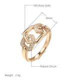 Awesome Luxury Geometric Hexagon Rolled 14K Rose Gold AAA Zircon Diamonds Hollow Rings For Women Fine Jewelry Gift