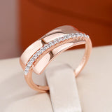 Geometric Smooth Edge Design Filled 14K Rose Gold AAA+ Zircon Diamonds Rings for Women - Minimalist Party Jewelry