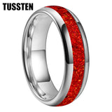 Amazing 6/8MM Tungsten Carbide Rings with Dome Polishing Center Red Opal Stone Inlay Comfortable Fit Wedding Bands