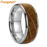 Cool Whiskey Barrel Oak Wood Domed Polished 8mm Tungsten Comfort Fit Engagement Wedding Band for Men Women