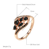 Luxury Design Water Drop 14K Rolled Rose Gold Women's Ring With Black AAA Zircon Crystals Elegant Party Jewelry