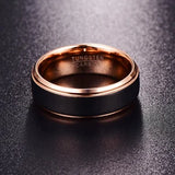 Popular 8mm Men Women Comfort Fit Rose Gold & Black Brushed Finish Step Bevel Edge Tungsten Carbide Wedding Ring