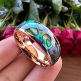 Domed Polished 8MM Cool Abalone Shell Ring Black Men Women Tungsten Wedding Comfort Fit Bands, Perfect Gift Jewelry