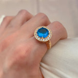 Luxury New Circle Spire Hollow Blue and White AAA Zircon Crystals Rings for Women 14K Filled Rose Gold Glossy Rings