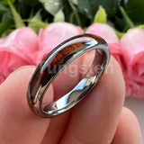Fine 4mm Men Women Domed Polished Koa Wood Ring Nice Tungsten Comfort Fit Wedding Band Trendy Jewelry