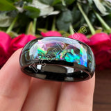 Domed Polished 8MM Cool Abalone Shell Ring Black Men Women Tungsten Wedding Comfort Fit Bands, Perfect Gift Jewelry