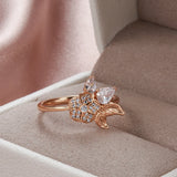 Elegant Vintage Texture Flower Filled 14K Rose Gold AAA Zircon Diamonds Fashion Women's Rings - Fashion Fine Jewelry
