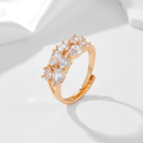 Gorgeous Rolled 14K Rose Gold AAA Zirconia Crystals Full Pave Open Rings for Women - Size Adjustable Luxury Jewelry